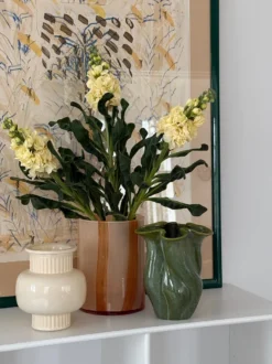 Cylindervase m. Striber i Creme (H20cm)