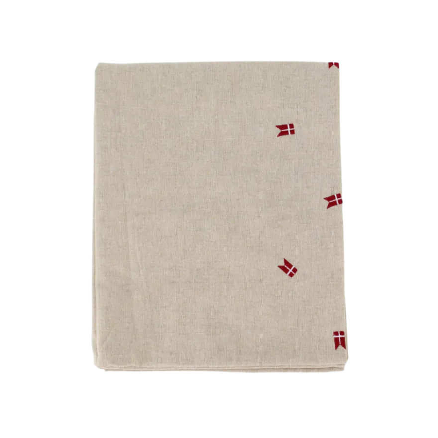 Dug m. Broderet Dansk Flag i Beige (Ø160cm)