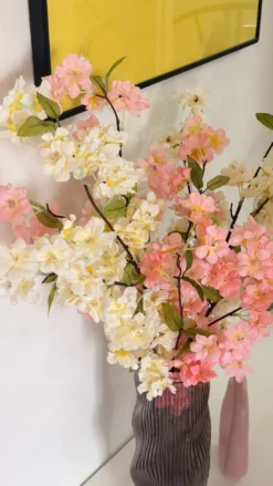 Evighedsbuket Ferskenblomst i Hvid og Lyserød (H105cm)
