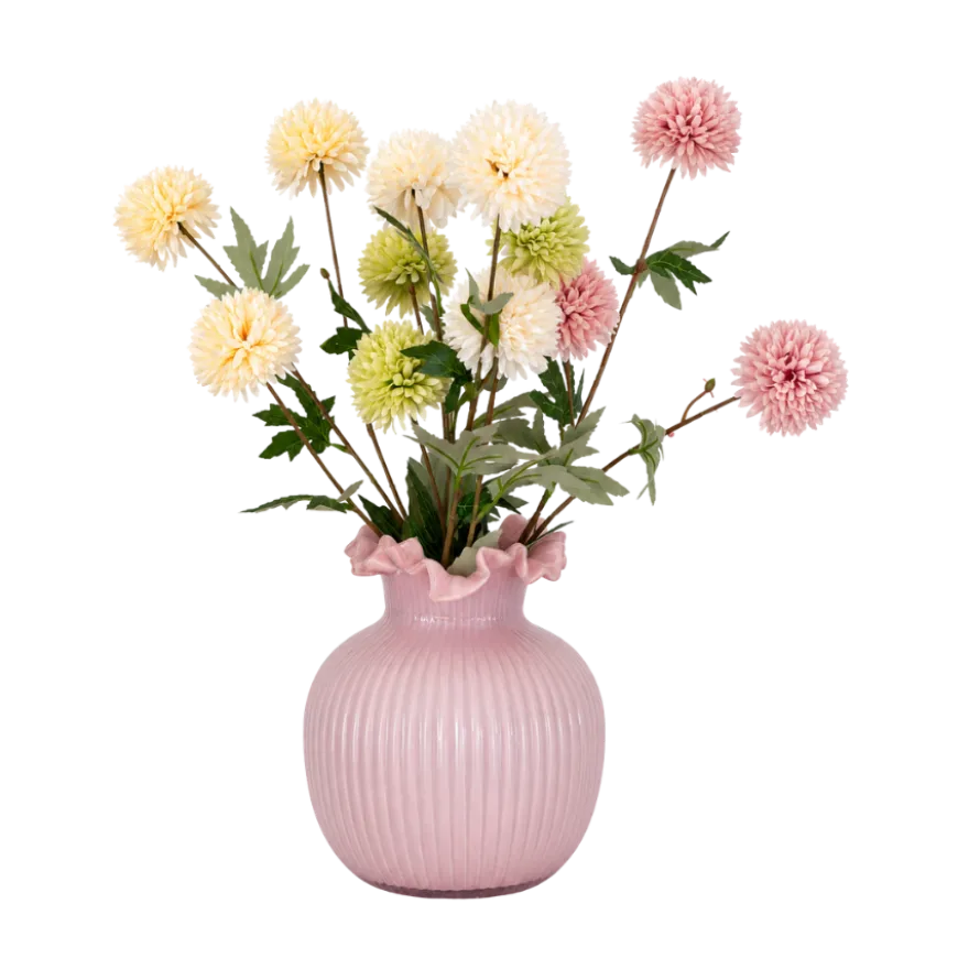 Evighedsbuket m. Krysantemum i Champagne, Hvid, Lysegrøn & Lyserød (H70cm)