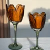 Fyrfadsstage Blomst Glas i Amber/Grøn (9x24cm)