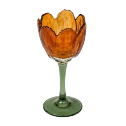 Fyrfadsstage Blomst Glas i Amber/Grøn (9x24cm)