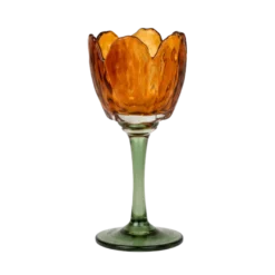 Fyrfadsstage Blomst Glas i Amber/Grøn (9x24cm)