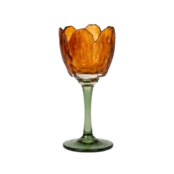 Fyrfadsstage Blomst Glas i Amber/Grøn (9x20,5cm)