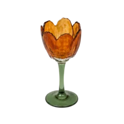 Fyrfadsstage Blomst Glas i Amber/Grøn (9x20,5cm)