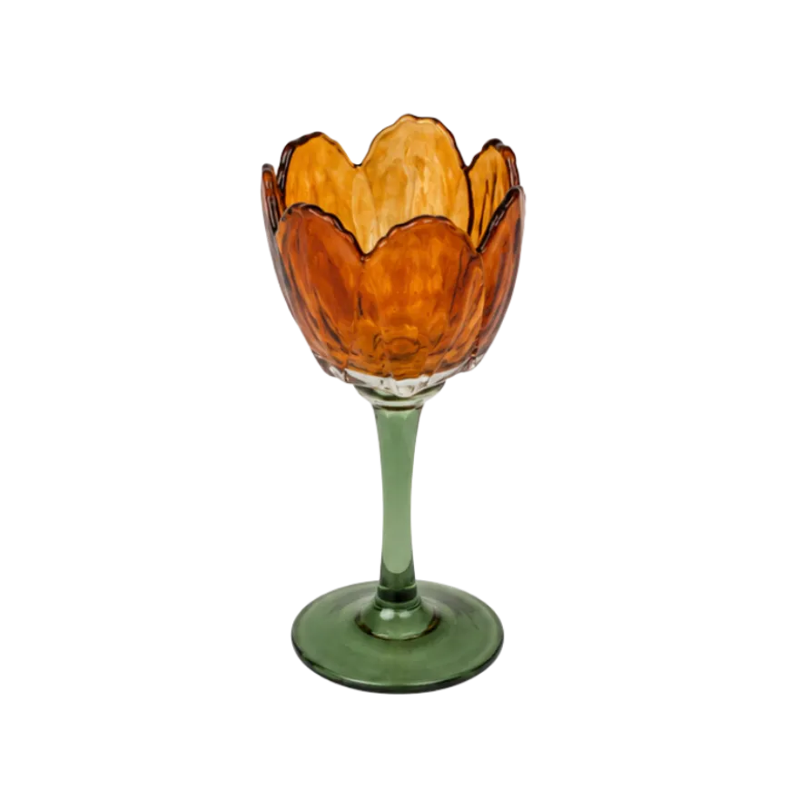 Fyrfadsstage Blomst Glas i Amber/Grøn (9x20,5cm)