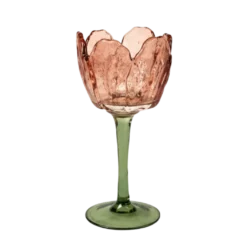 Fyrfadsstage Blomst Glas i Rosa/Grøn 9x24cm