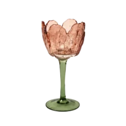 Fyrfadsstage Blomst Glas i Rosa/Grøn (9x20,5cm)