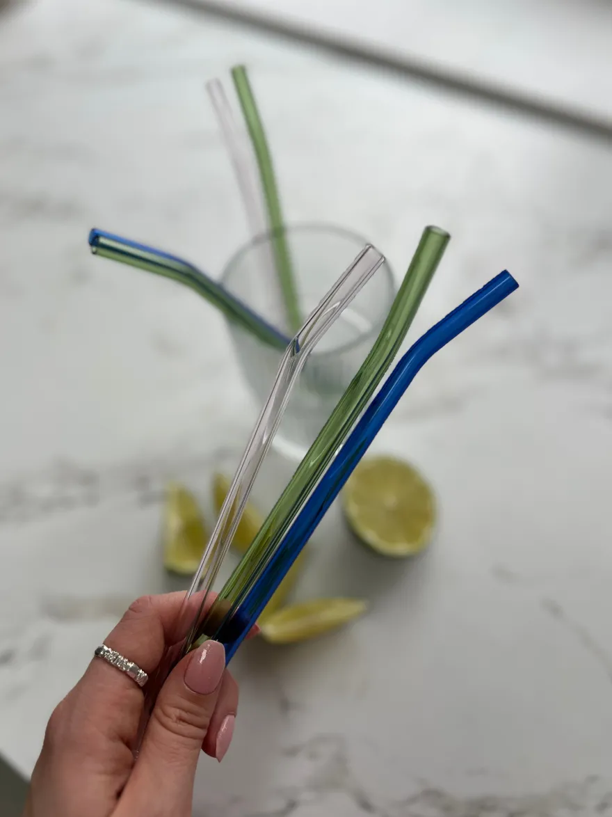 Glassugerør m. Rensebørste i Klart Glas (4 stk.)
