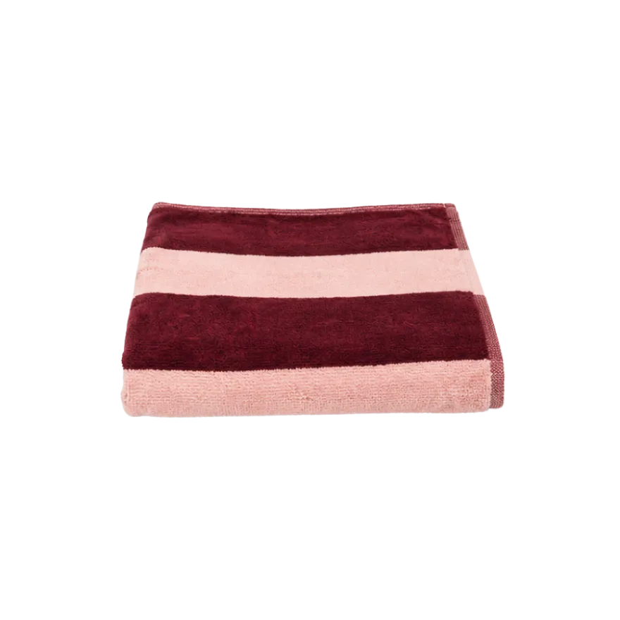 Håndklæde Striber i Rosa/Bordeaux (50x90cm)