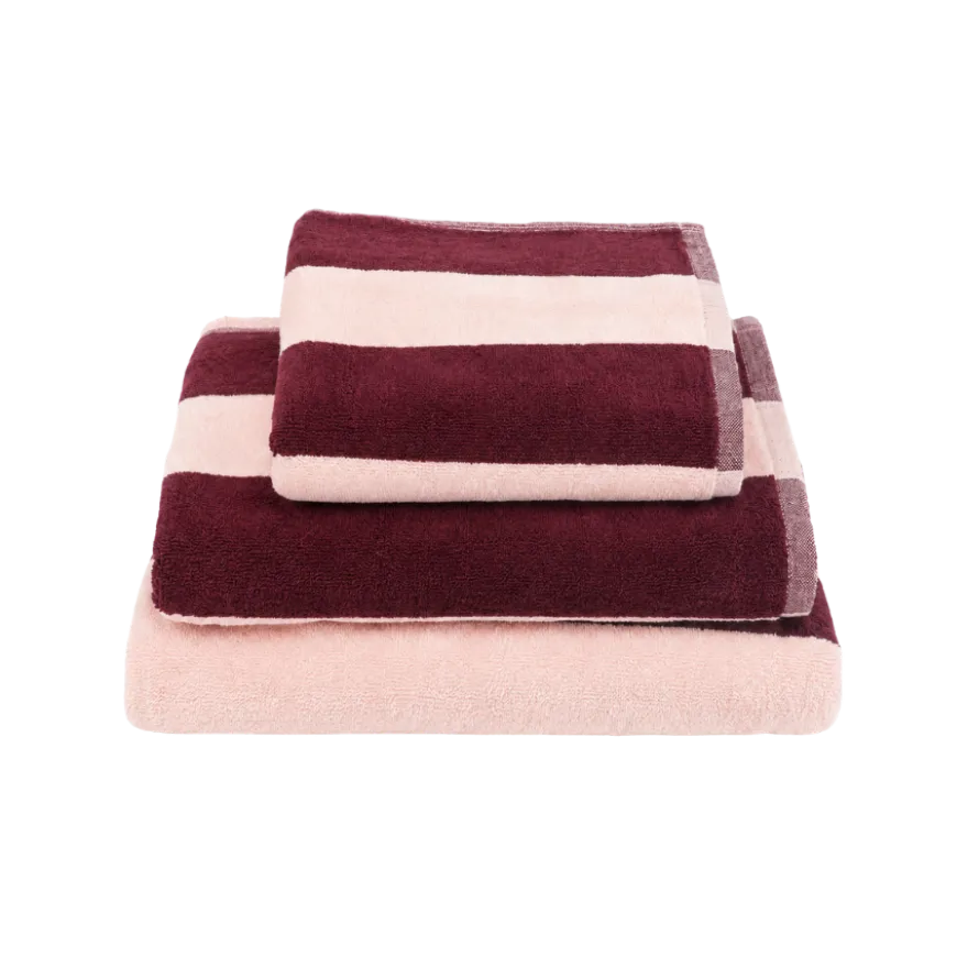 Håndklæde Striber i Rosa/Bordeaux (50x90cm)