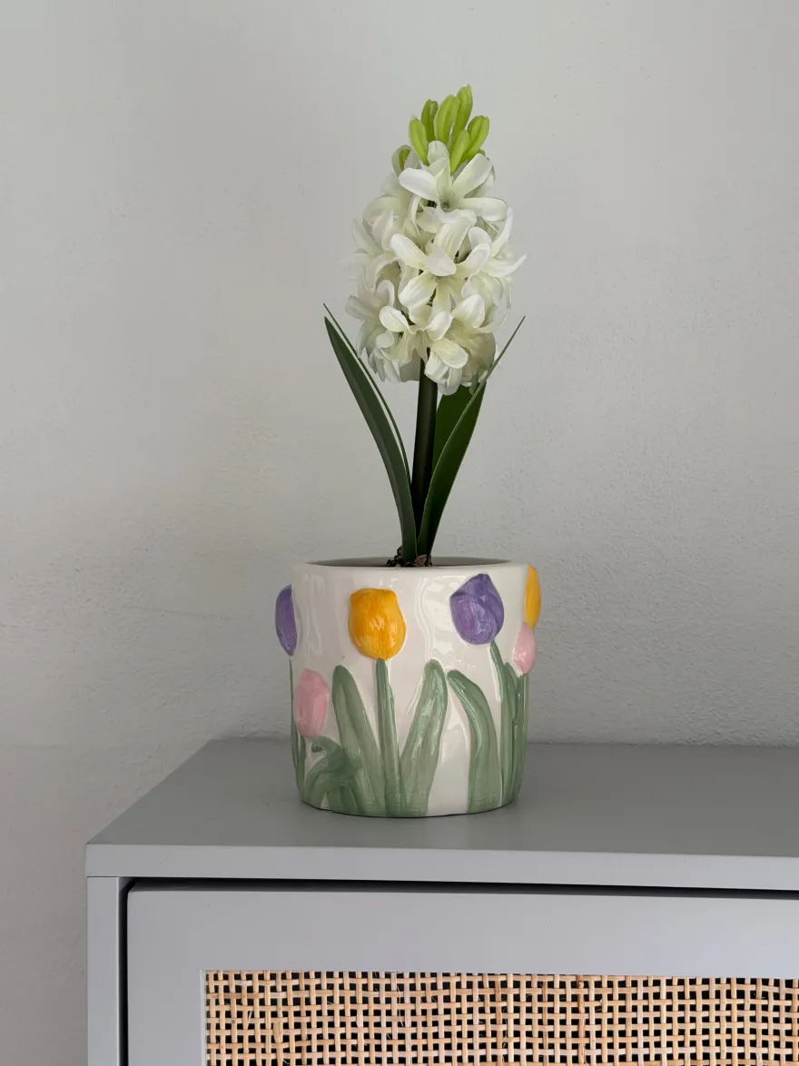 Hyacint i Potte i Hvid (H28,5cm)