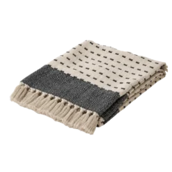 Plaid Bomuld i Natur/Navy (130x170cm)