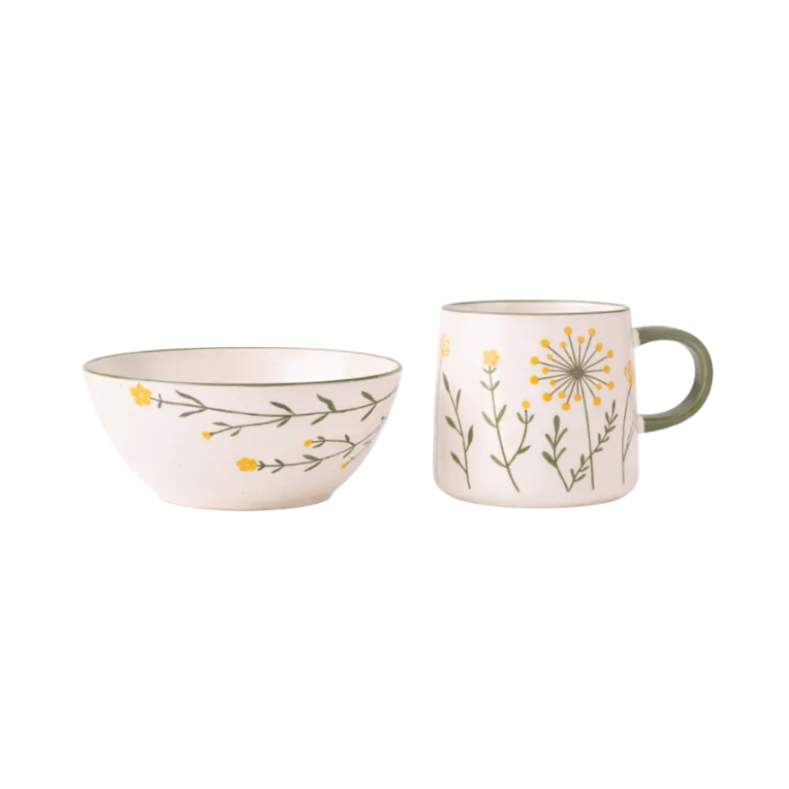 Skål GANI m. Markblomster i Creme (Ø15x7cm)