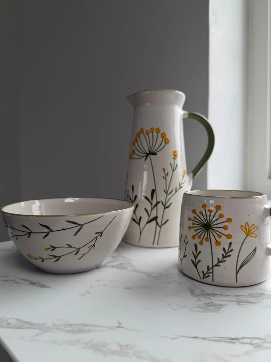 Skål GANI m. Markblomster i Creme (Ø15x7cm)