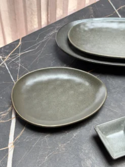6 stk. Desserttallerkener Oval i Grå (22x18cm)