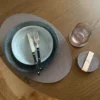 6 stk. Glasbrikker Rund i Beige/Brun PU Læder (Ø10cm)