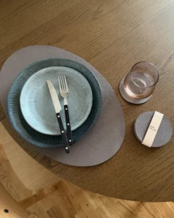 6 stk. Glasbrikker Rund i Beige/Brun PU Læder (Ø10cm)