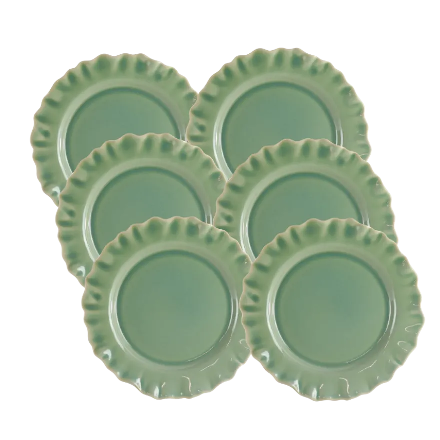 6 stk. Keramik Frokosttallerkener BENTOi Grøn (Ø22x2,2cm)