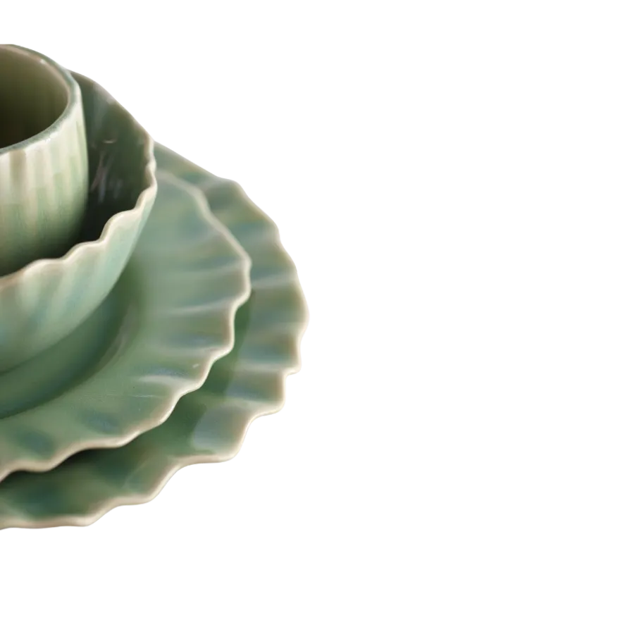 6 stk. Keramik Frokosttallerkener BENTOi Grøn (Ø22x2,2cm)