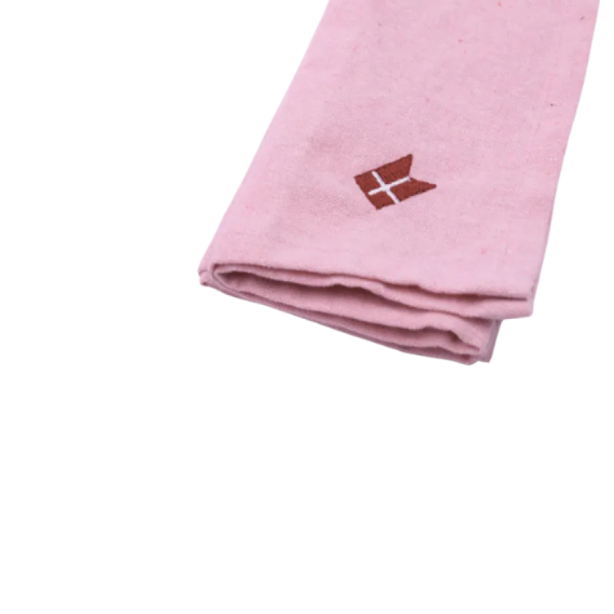 Stofserviet m. Broderet Dansk flag i Lyserød (40x40cm)