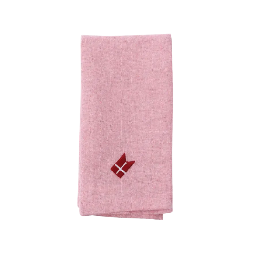 Stofserviet m. Broderet Dansk flag i Lyserød (40x40cm)