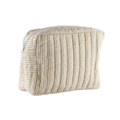Toilettaske EASON m. Beige og Brun Stribe i Stor (27x10x20cm)