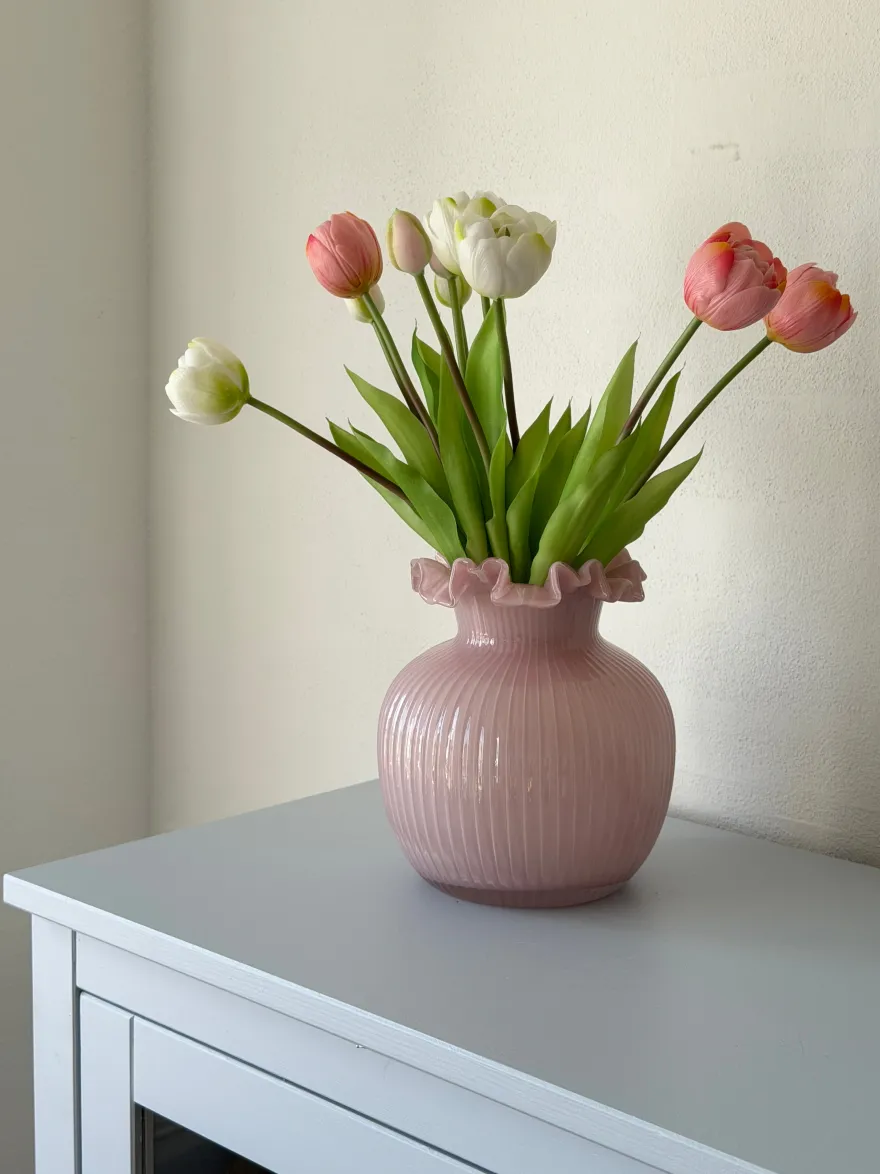 Vase BIANA (17,5x20,5cm) i Lyserød Glas