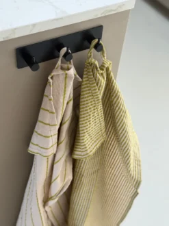 Viskestykke CORFITZ 2-pak i Striber Beige/Grøn (50x70cm)