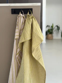 Viskestykke CORFITZ 2-pak i Striber Beige/Grøn (50x70cm)