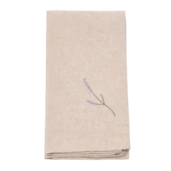 Viskestykke m. Broderet Lavendel i Camel Beige (50x70cm)